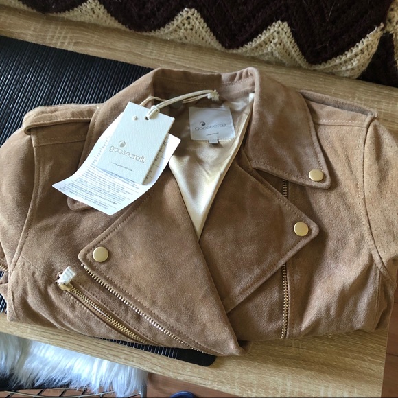 NEW blush rose gold REAL leather suede biker jacket ~ Slim fit Size M/L - Picture 2 of 6